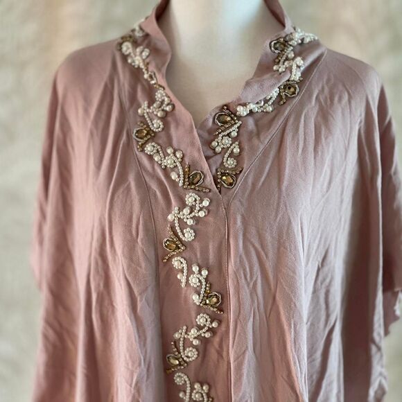 Rare Boho Fringe Poncho Raw Hem Beaded Rhinestones Glam Festival Size‎ S/M - Picture 6 of 8